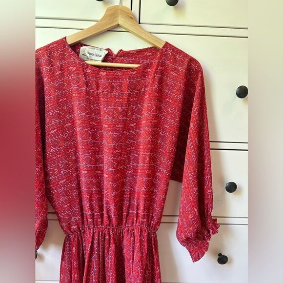 Neiman Marcus by Castleberry vintage dress midi red size S casual summer party - Picture 3 of 16